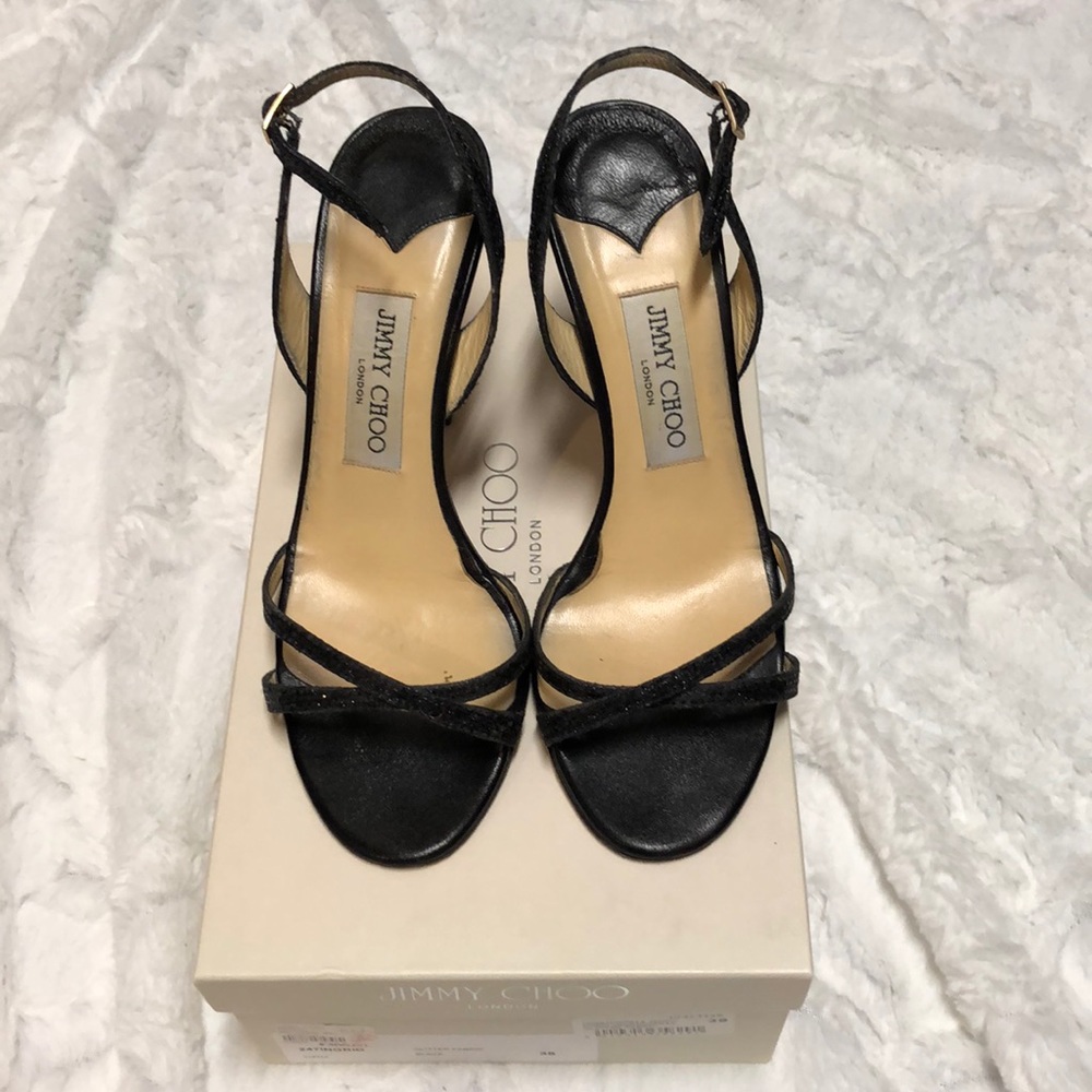 Jimmy Choo Black Glitter Ingrid Slingback